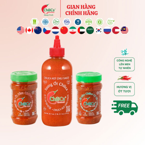 Bộ 3 Chua Cay Mê Ngay: Tương Ớt ChiliCa 712g - Ớt Bằm ChiliCa 212g - Ớt Bằm ChiliCa Có Tỏi 212g